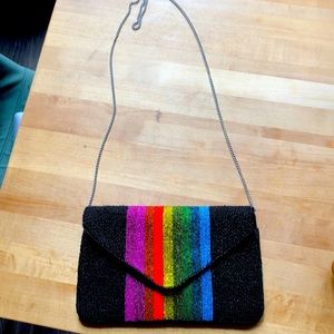 Beaded rainbow clutch with chain strap